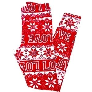 NO BOUNDARIES | Red and White Fair Isle Print Fleece Pajama Lounge Pants